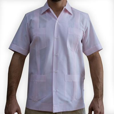 Guayabera rosa manga corta