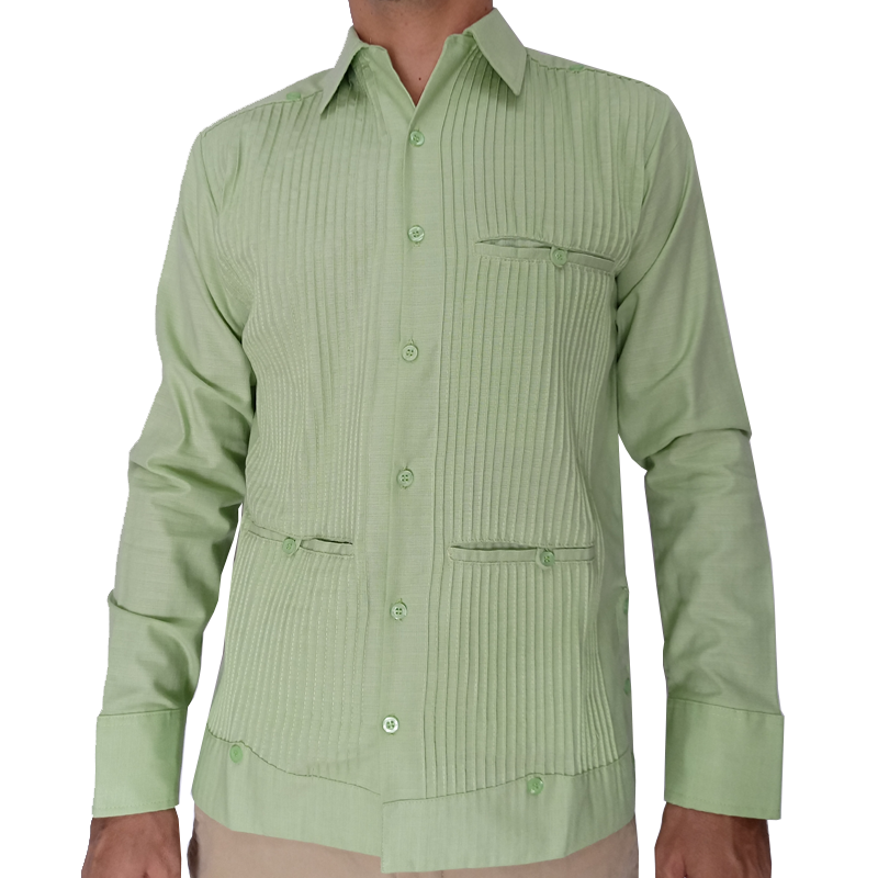 Guayabera verde pistache para hombre con manga larga