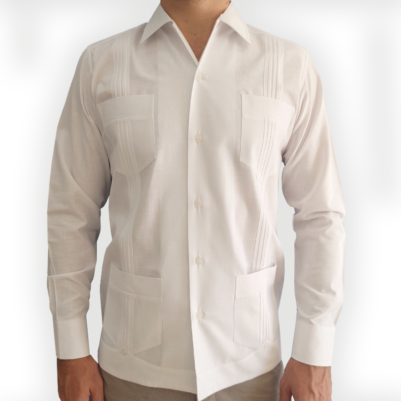 Guayabera yucateca blanca de manga larga con bolsillos

