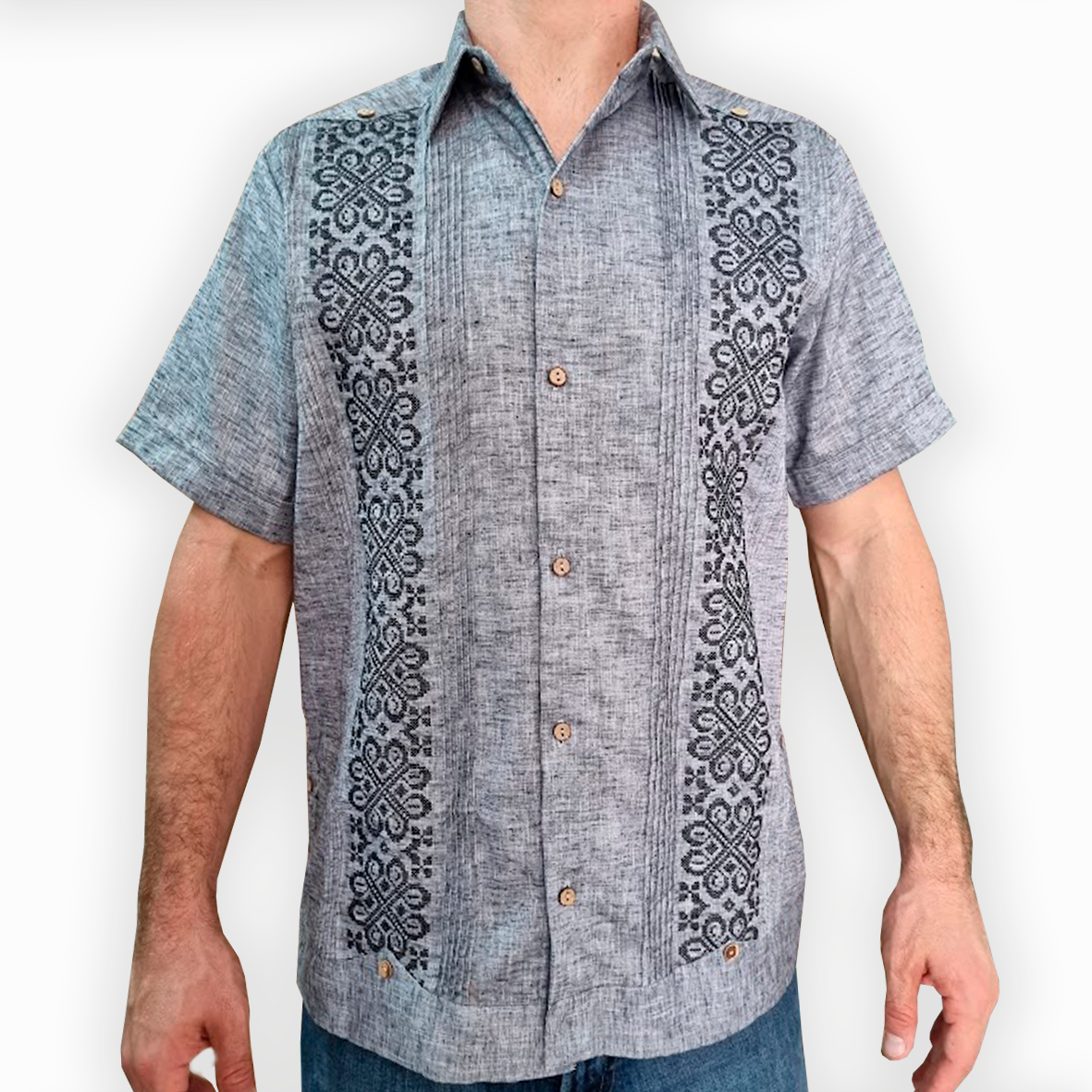 Guayabera gris manga corta