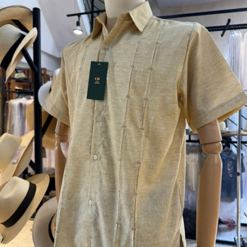 camisa guayabera beige claro manga corta para hombre