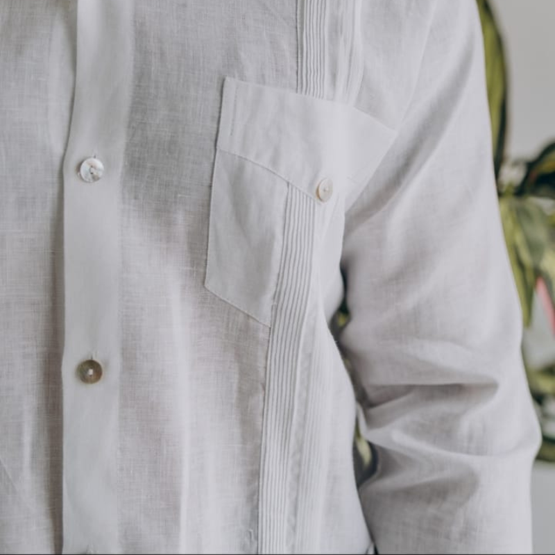 guayabera cubana blanca 100% lino para hombre