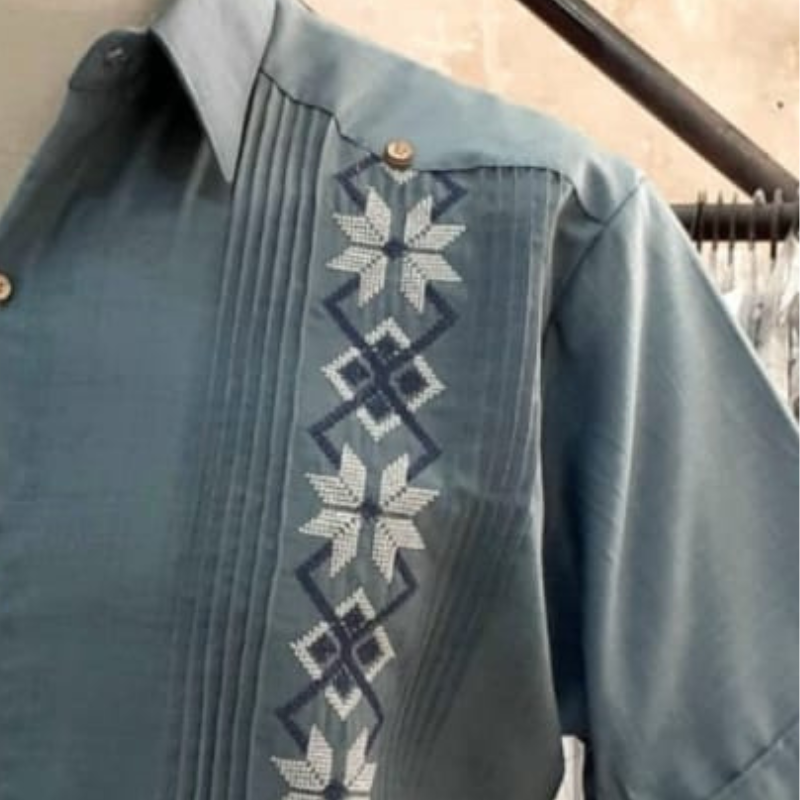 guayabera azul plomo manga corta para hombre