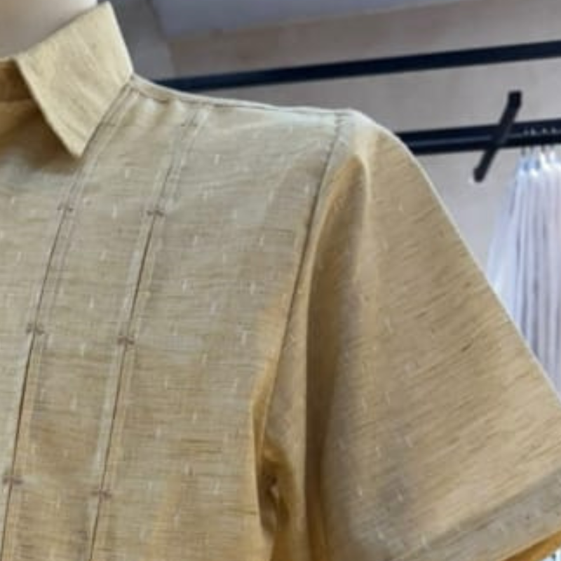 camisa guayabera beige claro manga corta para hombre