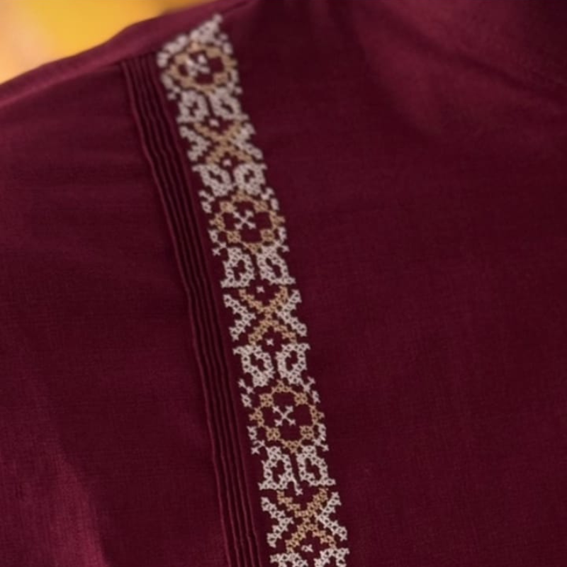 Guayabera cuello mao rojo vino