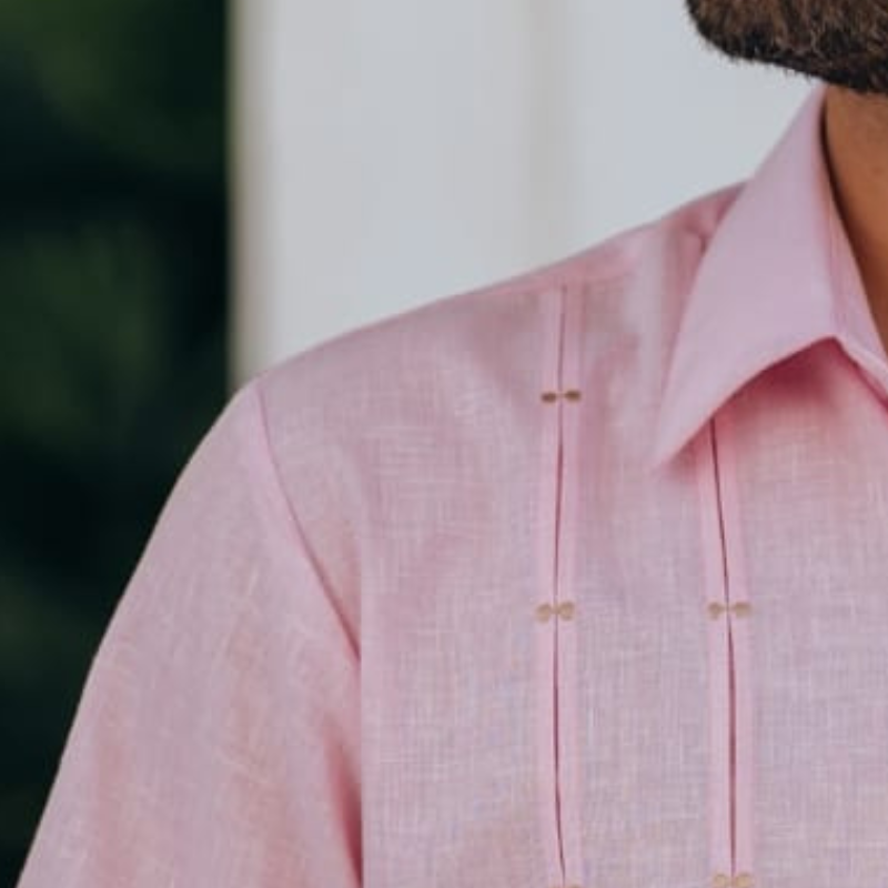 camisa guayabera rosa manga corta para hombre
