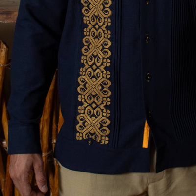 guayabera azul fuerte hombre