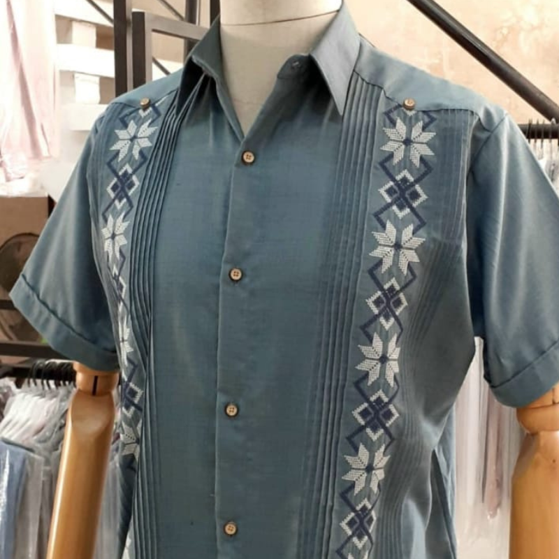 guayabera azul plomo manga corta para hombre