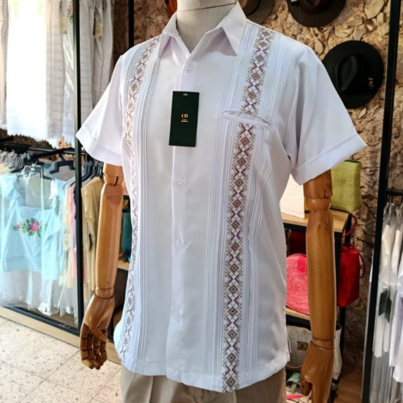 guayabera blanca manga corta bordado tradicional para hombre