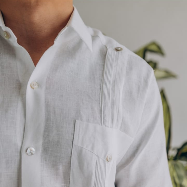 guayabera cubana blanca 100% lino para hombre