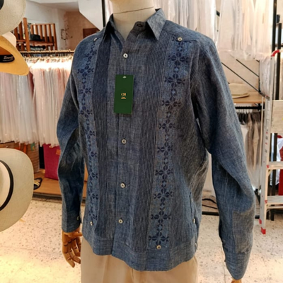 guayabera gris oscuro punto de cruz para hombre