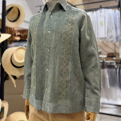 guayabera presidencial 100% lino verde olivo para hombre