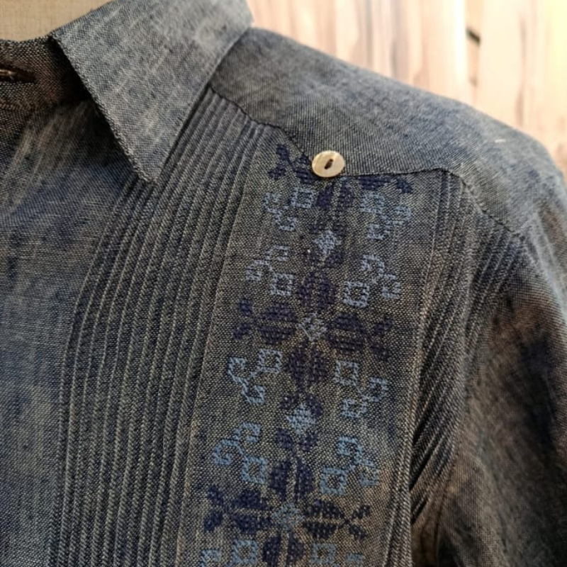 guayabera gris oscuro punto de cruz para hombre