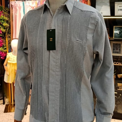 hombre usando guayabera presidencial gris